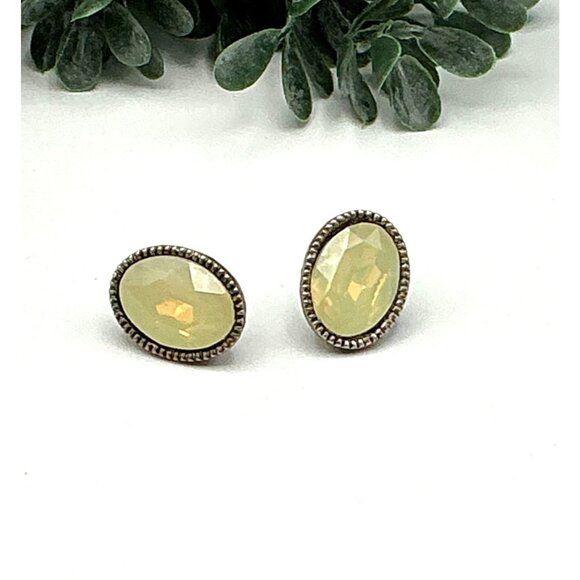 Oval Faceted Green Stone Stud Earrings - Picture 1 of 5